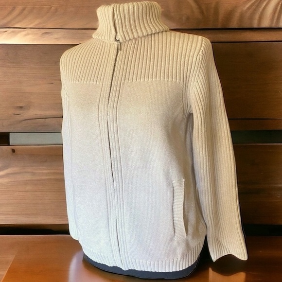 Vintage Pendleton Cable Knit Ribbed Cardigan Turtleneck Front Zip Size M…Brown - Picture 4 of 11